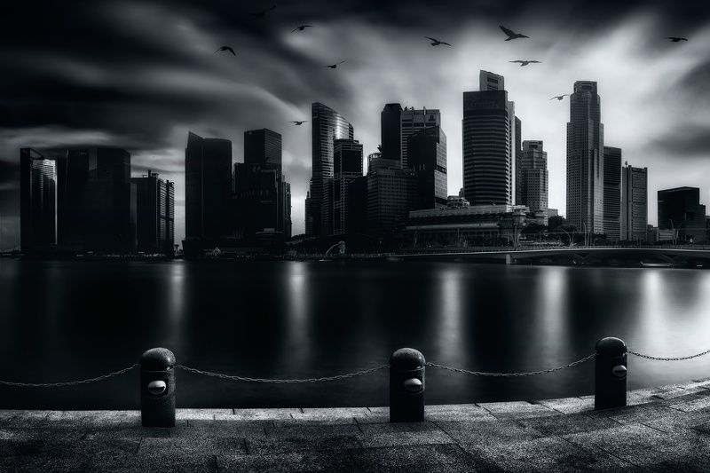 чб, город, городской пейзаж, сингапур Непогодаphoto preview