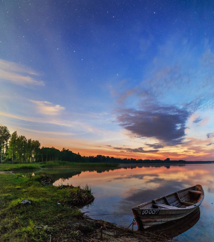 Браславские озера, отражение, Большая медведица, Большой ковш  После заката на Браславских photo preview