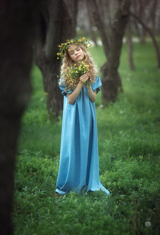 дети, лето, цветы, лес, эмоции photo preview