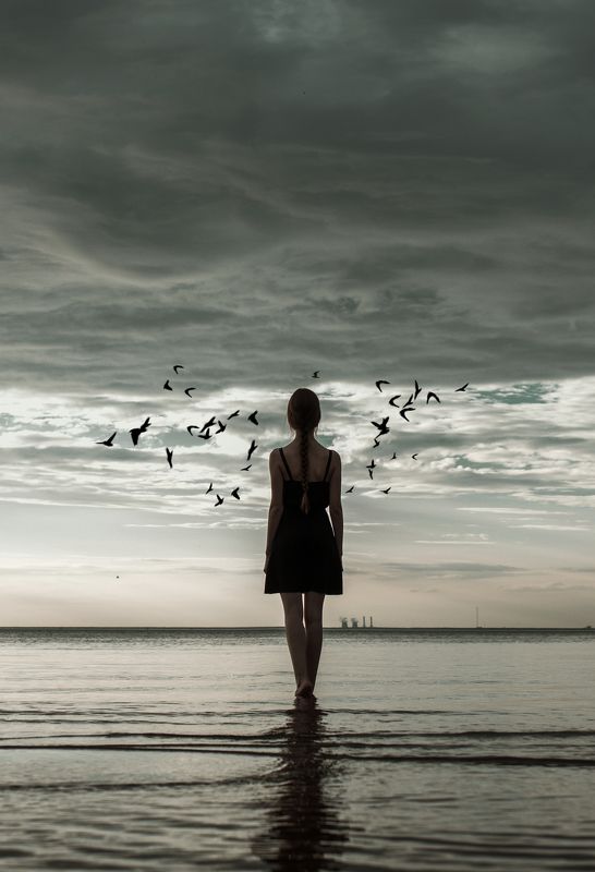 portrai, art, sea, beach, birds, nature, beauty, портрет, природа, девушка, пода, пляж, арт Breathephoto preview