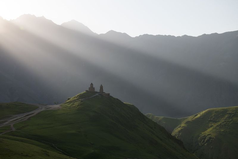 holy trinity church, kazbegi, georgia Sunrise over the Caucasusphoto preview