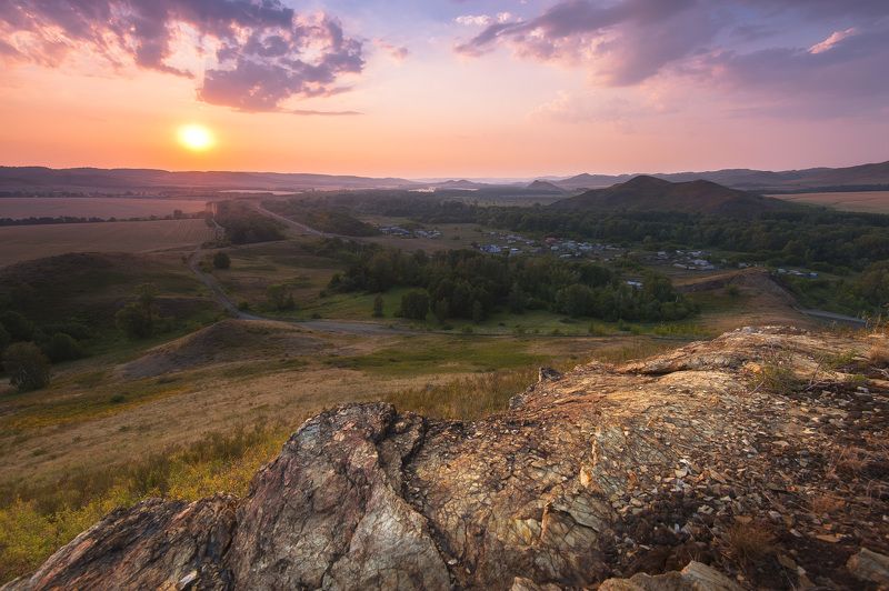 кувандык, закат, вечер, тишина, безмолвие, жара, дымка, лето, оренбуржье, долина, простор ****photo preview
