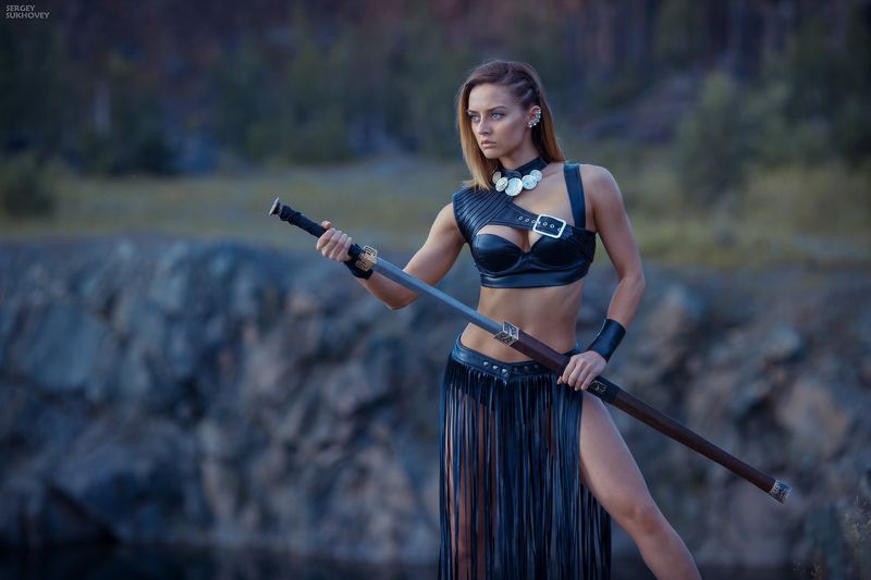 сказка, амазонка, амазонки, amazon,воительница, воин, копье, девушка воин, amazons, amazon, лук, стрелы, горы, озеро, фентези, меч, фитнес бикини, девушка с мечом Амазонкаphoto preview