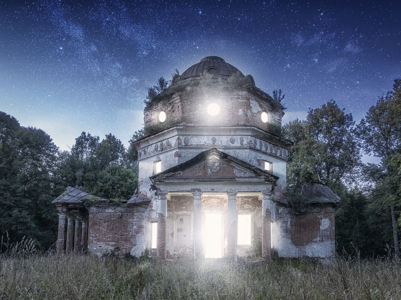вера,природа,православие,россия,ночь,пейзаж,новаяромановка,восстановимвместе И озарился светом храмphoto preview