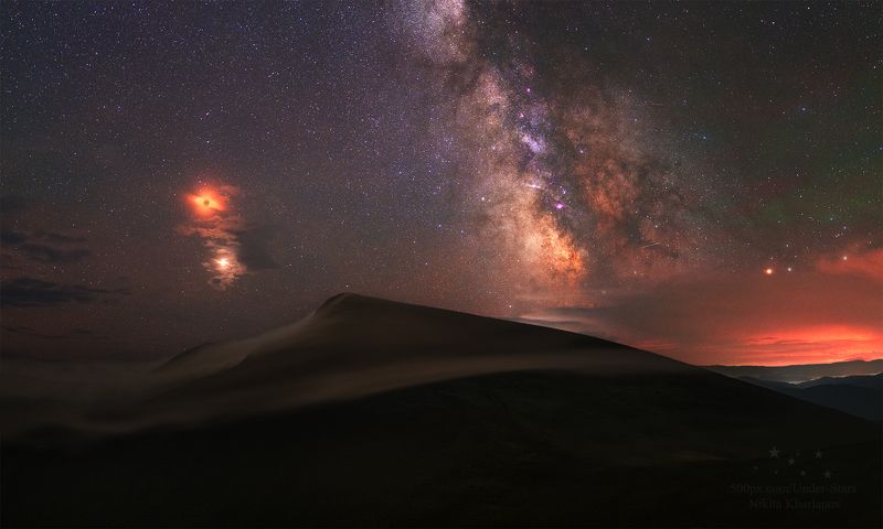 затмение луны, луна, млечный путь, звезды, ночь, звезда, горы, туман, карпаты, драгобрат Полное затмение Луныphoto preview