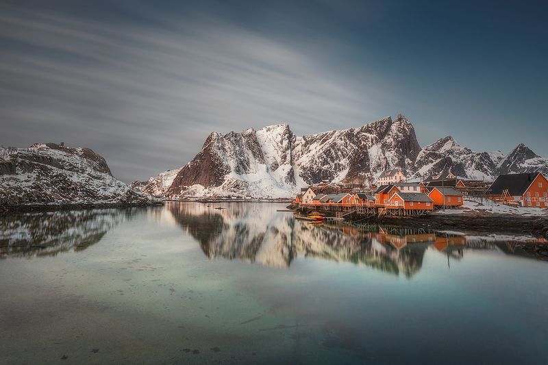 Lofoten, Norway, long exposure, clouds, fjord, mountains, village, north, mirror,  Spring in Lofoten, Norwayphoto preview
