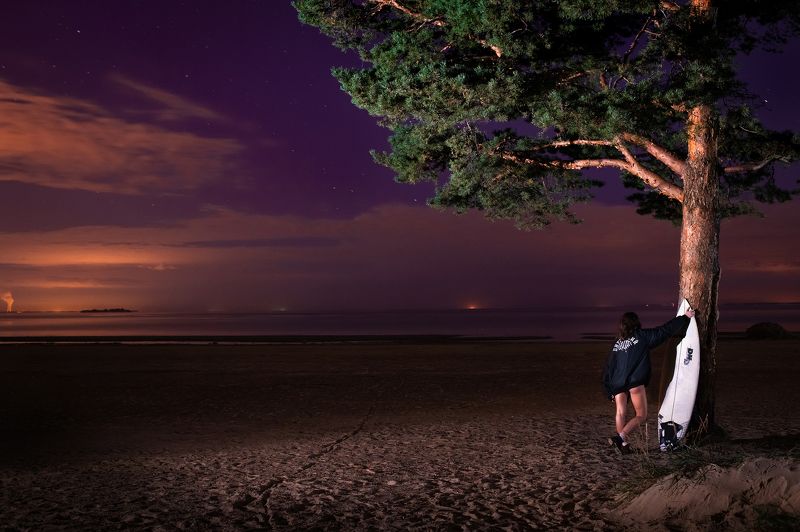 surf, night, girl,  night surfphoto preview