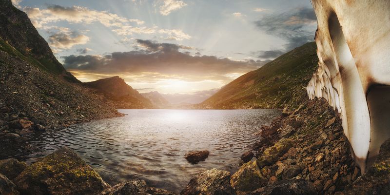 архыз, семицветное, озеро, ледник, закат, карачаево-черкесия, горы Архыз. Семицветное озероphoto preview