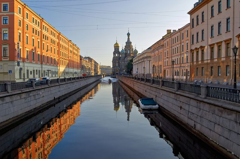 город, утро, рассвет, собор, вода, отражение, Санкт-Петербург, Питер, красота Канал Грибоедова и Спас-на-Кровиphoto preview