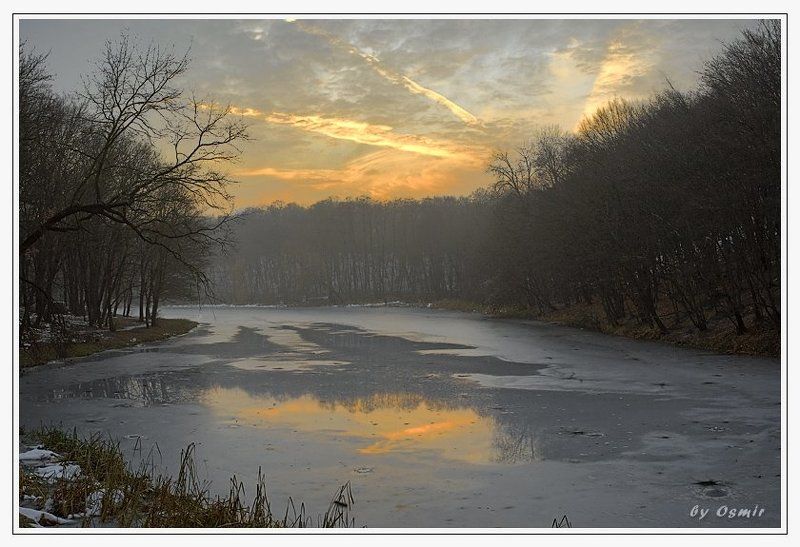 закат, осень, голосеевский парк, озеро Предзимний закатphoto preview