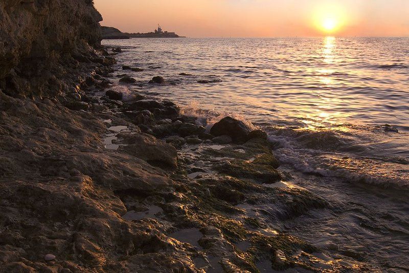 море, камни, черное море, крым, херсонес, закат, севастополь photo preview