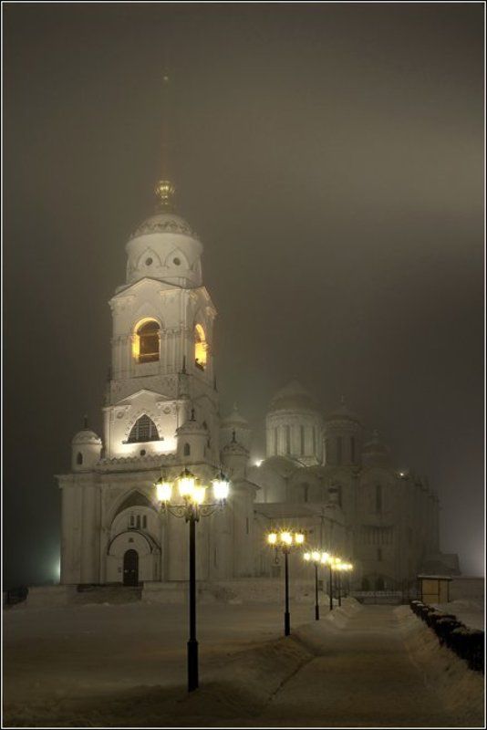 успенский, собор, владимир, ночь, туман, золотое, кольцо Успенский в морозную, туманную ночьphoto preview