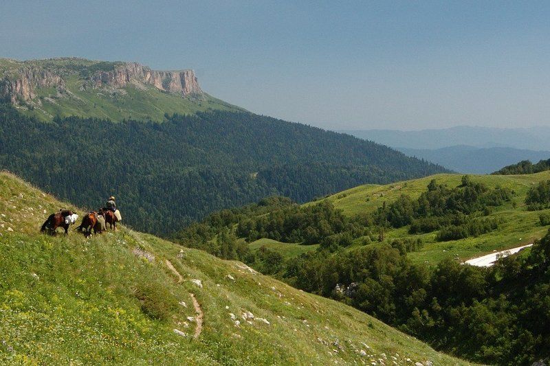пейзаж, горы, адыгея, перевал, лошадки По траверсуphoto preview