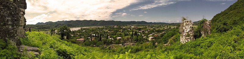 абхазия, природа, пейзаж, панорама, река, горы  фото превью