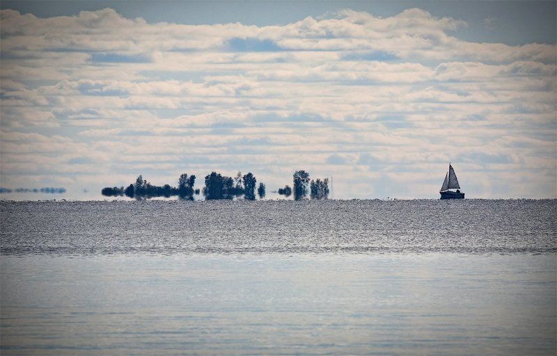 небо, вода, яхта, мираж, гладь photo preview