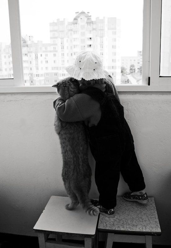 кот, ребенок, балкон photo preview