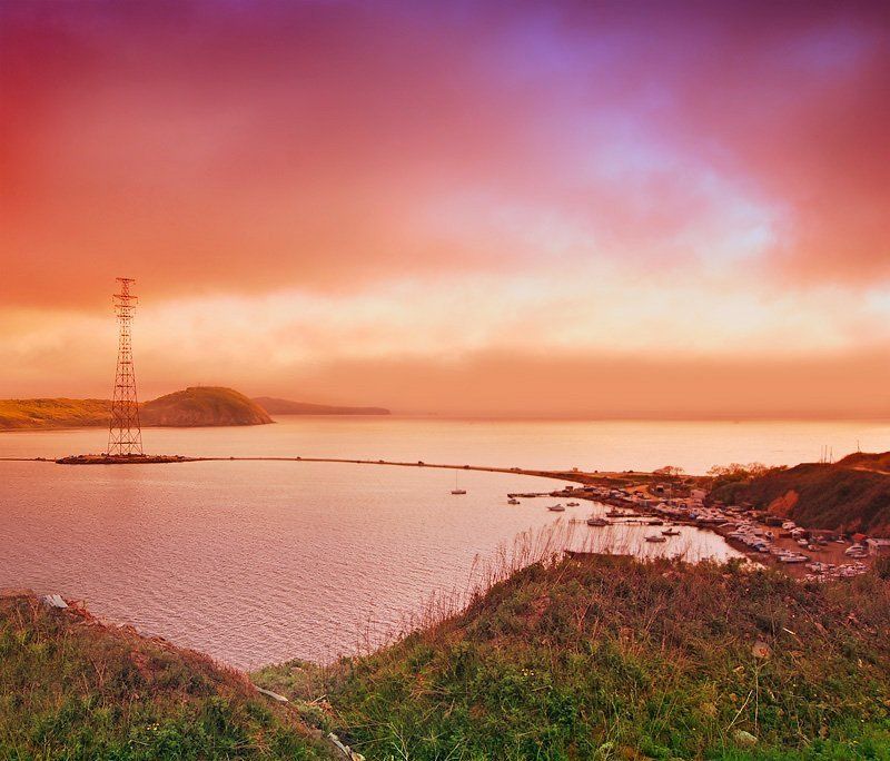 пейзаж, владивосток, море, небо, закат  фото превью