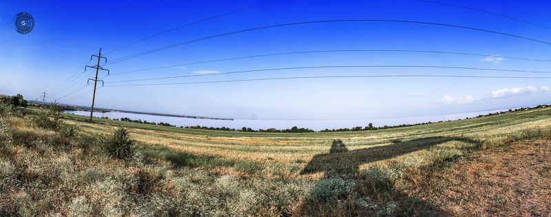 Днепр, река, берег, пейзаж, Никополь, вода, водохранилище, поле, панорама, небо, зелень,  Где-то под Никополем...photo preview