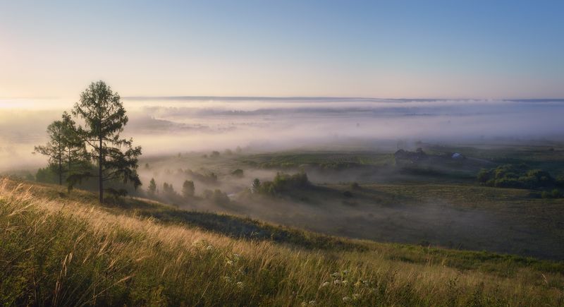 Баргадай,старое село,окраина,утро,туман,первые лучи,Bargadai, the old village, the outskirts, the morning, the fog, the first rays, Сельское утро.photo preview