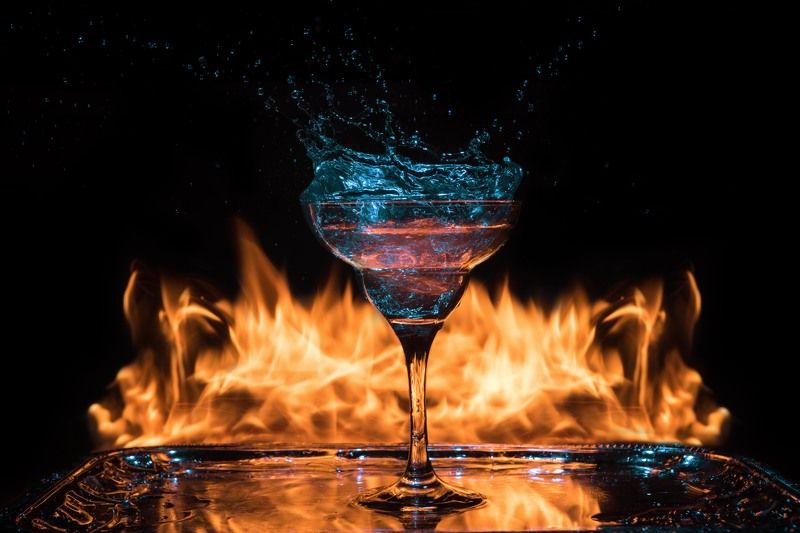 water, splash, flame, fire, cocktail, ice, blue, yellow photo preview