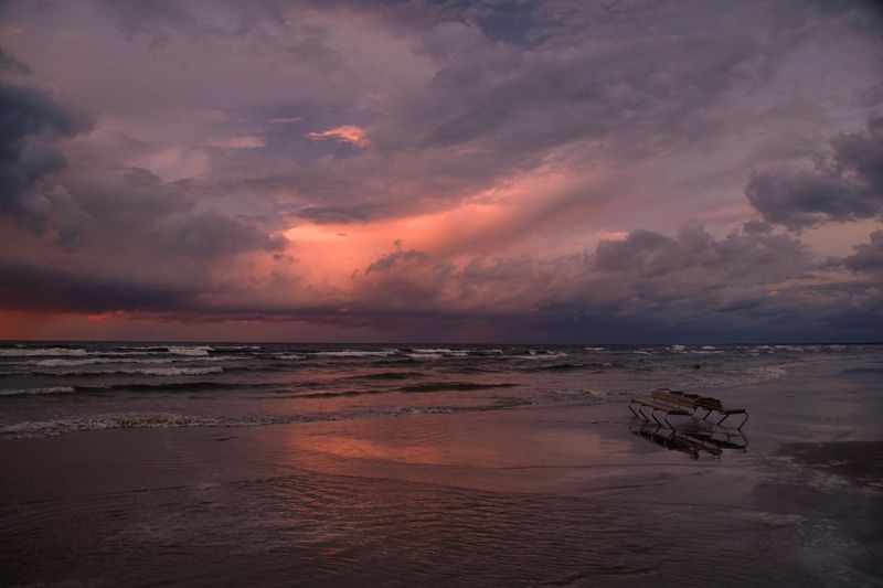 beach, sea, shore, bright, sun, pink, sunset, horizon, storm, cloud, bay, weather, atmosphere, summer, evening Evening in Jurmala ...photo preview