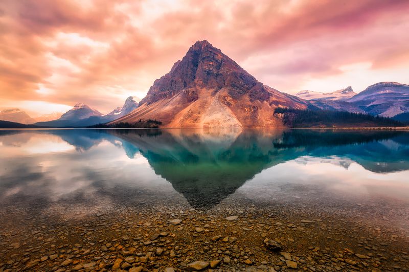 mountain, sunrise, water, lake, design, sunrise, Mountain Reflectionphoto preview