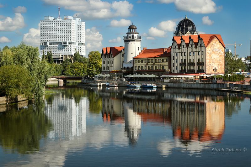 город, архитектура, калининград, река, отражение Калининград, рыбная деревня.photo preview