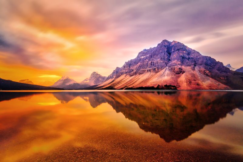 lake, mountain, sunrise, water, reflection, Bow Lake Sunrisephoto preview