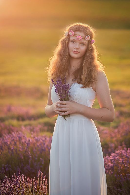 girl, lavender, field, sunset, light, summer, poland, romantic, sunlight,  Girl on lavender fieldphoto preview