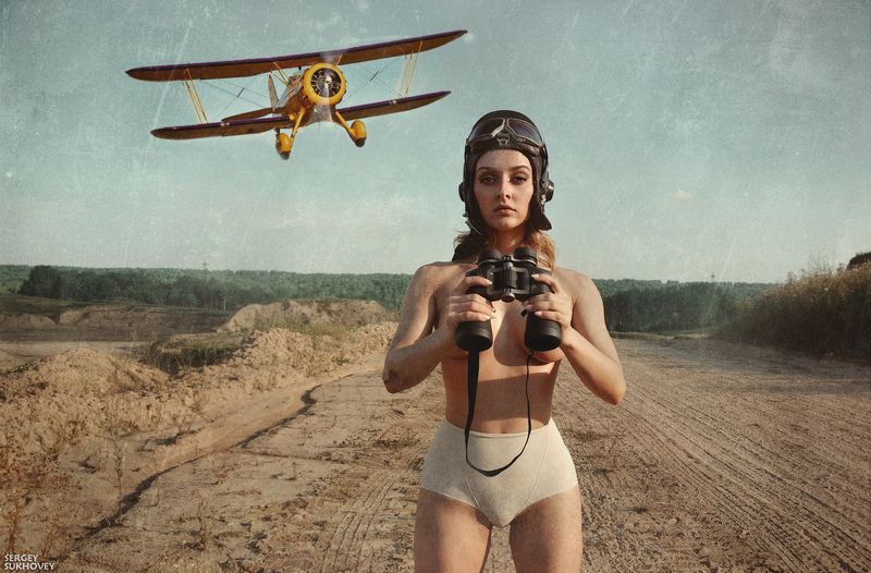 пилот, авиатор, летчик, девушка-летчик, ретро самолет, ретро фото, пинап, самолет, аэроплан Потому что мы пилотыphoto preview