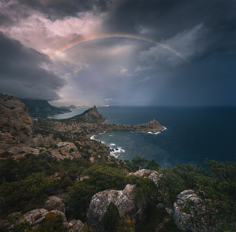 крым, новый свет, пейзаж, шторм, радуга, осень ***photo preview