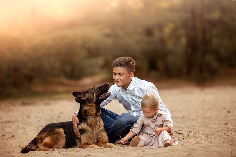 Брат, семья, дети, собака, дружба, лето photo preview