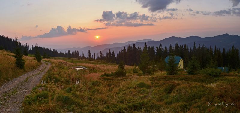 карпаты, горы, мармаросы, вечер, закат, полонина струнге Закат над горамиphoto preview