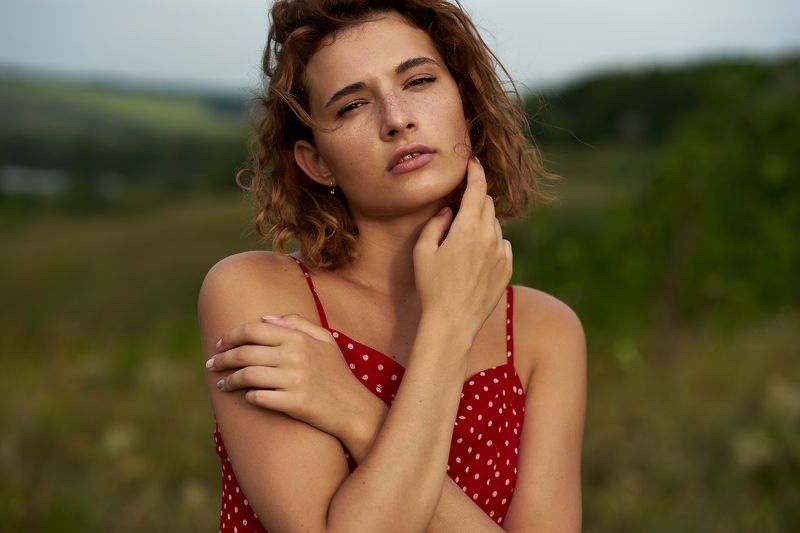 summer grass girl field day beautiful sundress ginger Victoriaphoto preview