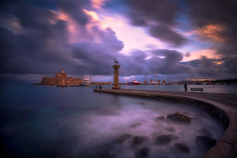 greece, rhodes, island, long exposure, sea, aegean, sunrise, port, winter, water, aegean sea, town, blue, travel, light, architecture, reflection, old Rhodesphoto preview