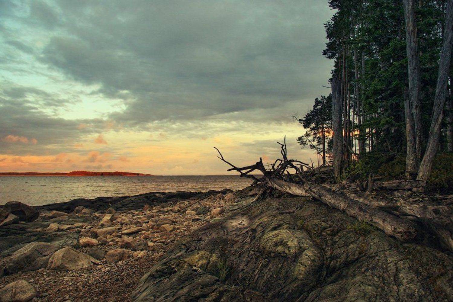 пейзаж, вода, река, карелия, лес, остров, камень, закат, небо, отдых, dyadyavasya, Дмитрий Шамин