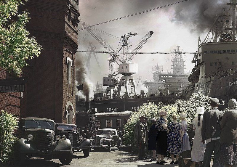 паровоз, вагоны, автомобиль, пароход Тихий ходphoto preview