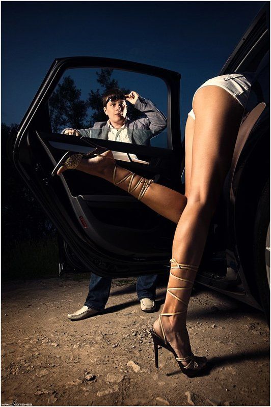 вечер, девушка, сигара, автомобиль ***photo preview