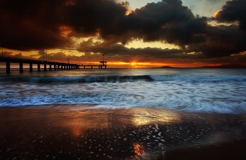 bridge, sea, wave, water, rocks, sand, sun, sky, sunrise, clouds, beach, coast, After the Storm IIphoto preview