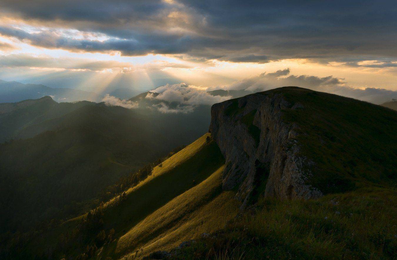 горы, кавказ, закат, лучи, тхачи, ФЁДОР