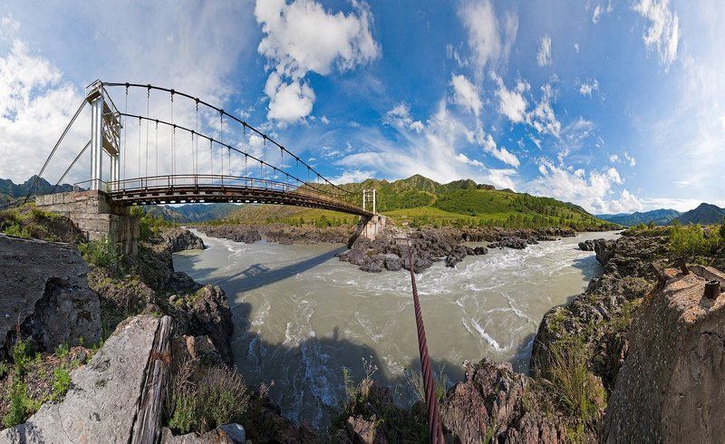 река, вода, камни, мост, стальной, трос Ороктойский мостphoto preview