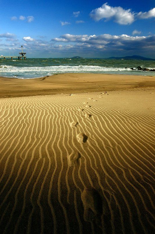 bridge, sea, wave, water, rocks, sand, sun, sky, sunrise, clouds, beach, coast, sand stepsphoto preview