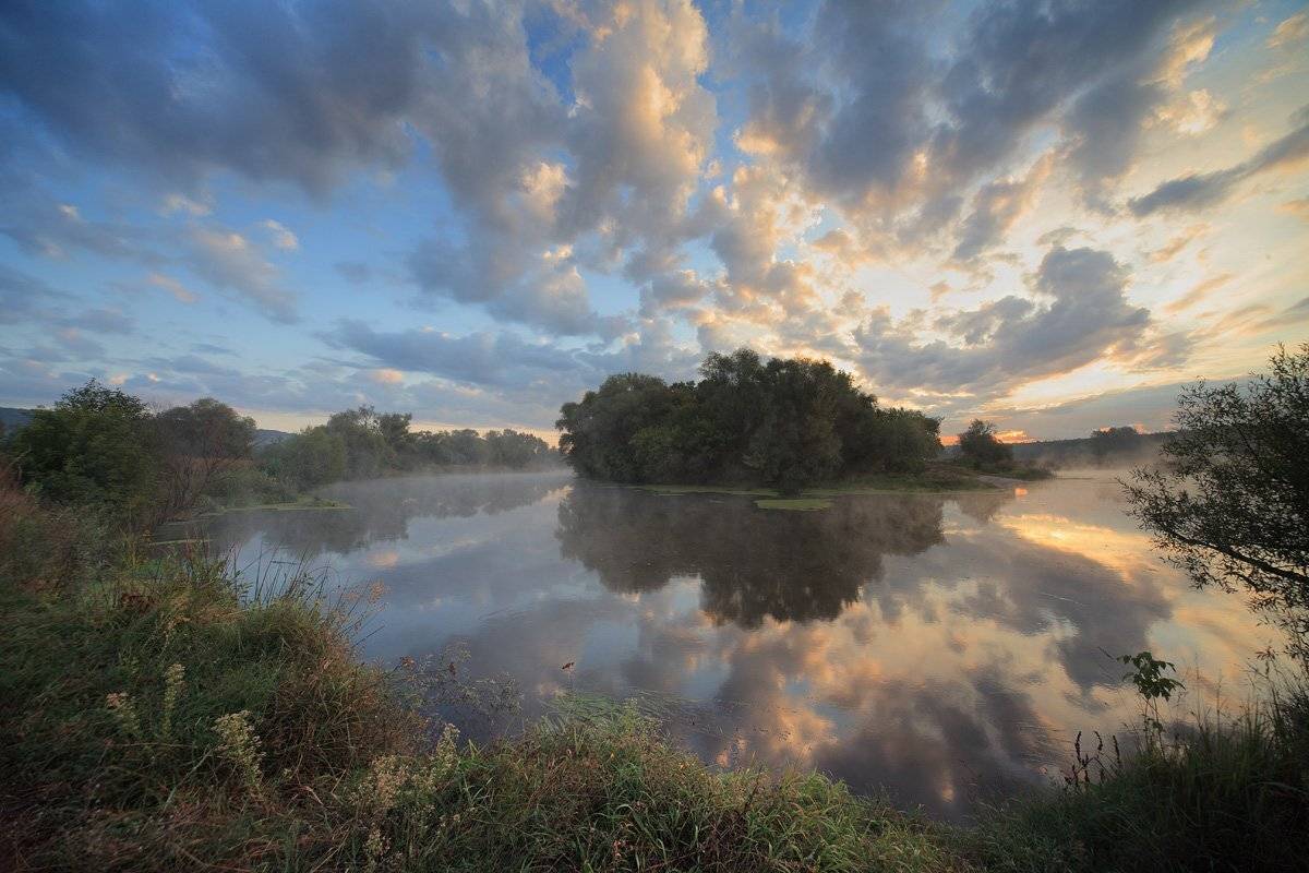 утро, рассвет, река, туман, Михаил Псарёв