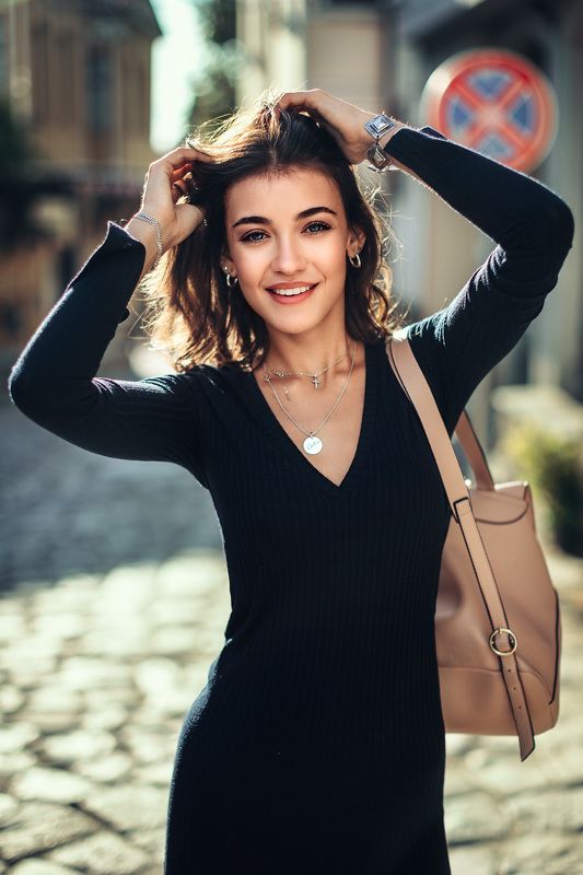 beauty, Brunette, blueyes, street, photo preview