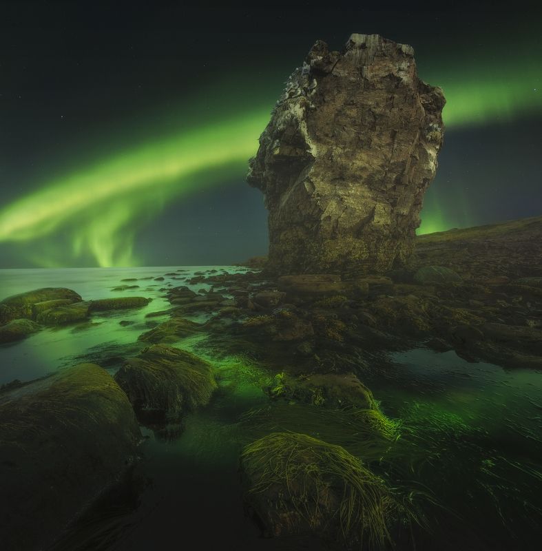 aurora bolearis, северное сияние, кольский  полуостров, белое  море, coast of the white sea, kola peninsula, мыс корабль,аметистовый берег Cape Shipphoto preview