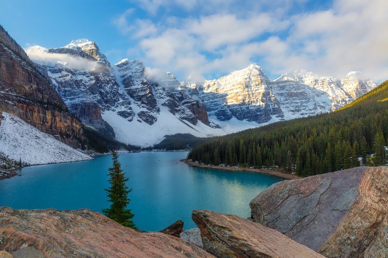 lake, snow, mountains, water Snowy Moraine Lakephoto preview