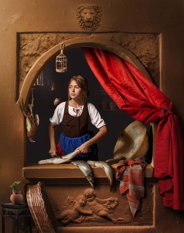 Young Girl Cleaning Fishphoto preview