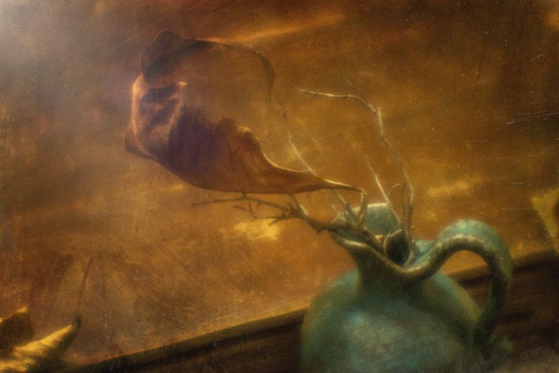 лист, осенний, желтый, сухой, кувшин, глиняный, стол, деревянный, осень, свет, золотой Свет осениphoto preview