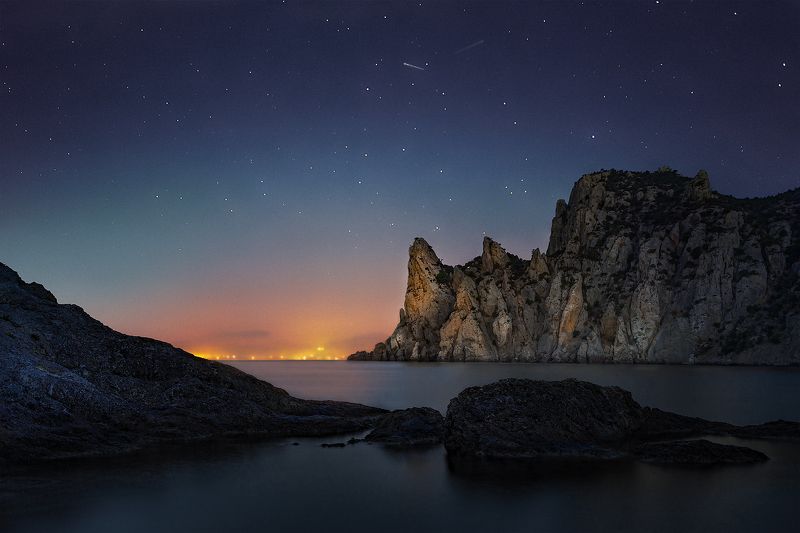 рассвет, ночь, караул-оба, новый свет, судак, звезды, гора \