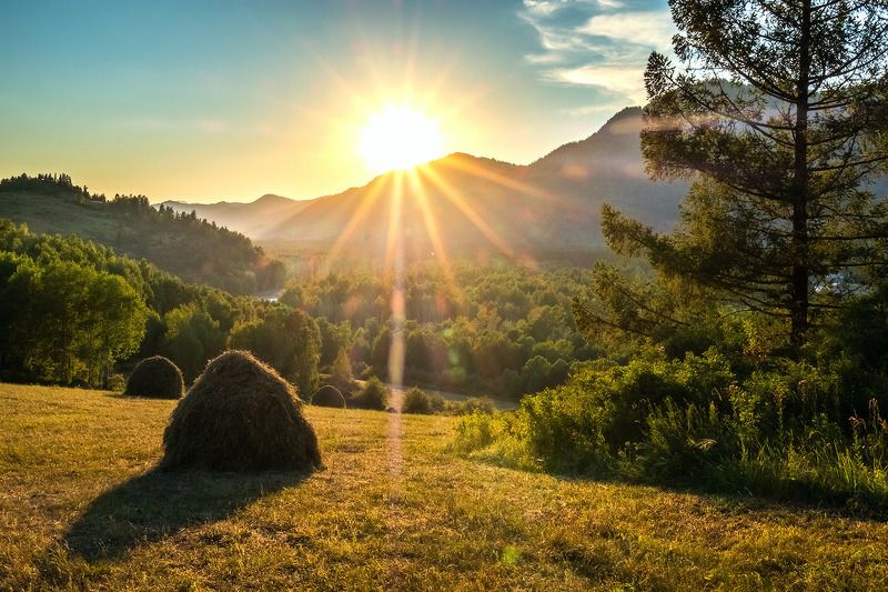 Алтай закат солнце стог  Вечера Алтаяphoto preview